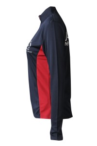 W213   Design contrast color half chest zipper long sleeve enterprise collar contrast color flat machine women's racing training suit side view